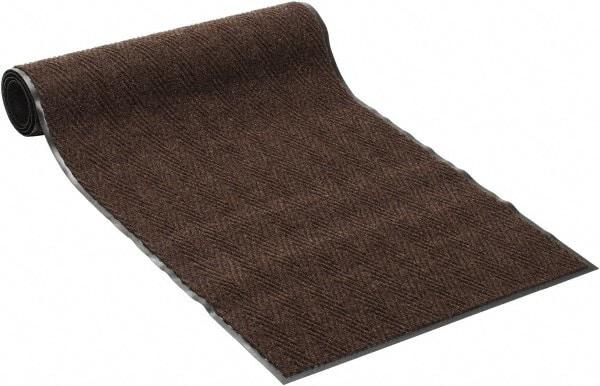 PRO-SAFE - 10 Ft. Long x 3 Ft. Wide, Poly Blended Carpet Surface, Chevron Ribbed Entrance Matting - 5/16 Inch Thick, Indoor, Medium Traffic, Vinyl, Brown, 4 Edged Side - All Tool & Supply