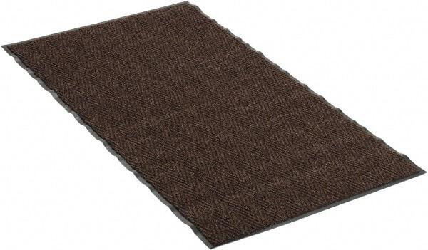 PRO-SAFE - 5 Ft. Long x 3 Ft. Wide, Poly Blended Carpet Surface, Chevron Ribbed Entrance Matting - 5/16 Inch Thick, Indoor, Medium Traffic, Vinyl, Brown, 4 Edged Side - All Tool & Supply