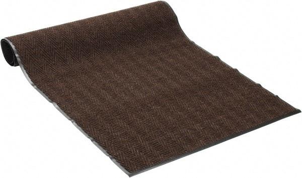 PRO-SAFE - 8 Ft. Long x 4 Ft. Wide, Poly Blended Carpet Surface, Chevron Ribbed Entrance Matting - 5/16 Inch Thick, Indoor, Medium Traffic, Vinyl, Brown, 4 Edged Side - All Tool & Supply