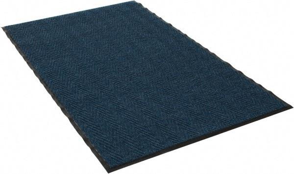 PRO-SAFE - 5 Ft. Long x 3 Ft. Wide, Poly Blended Carpet Surface, Chevron Ribbed Entrance Matting - 5/16 Inch Thick, Indoor, Medium Traffic, Vinyl, Blue, 4 Edged Side - All Tool & Supply