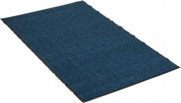 PRO-SAFE - 6 Ft. Long x 4 Ft. Wide, Poly Blended Carpet Surface, Chevron Ribbed Entrance Matting - 5/16 Inch Thick, Indoor, Medium Traffic, Vinyl, Blue, 4 Edged Side - All Tool & Supply