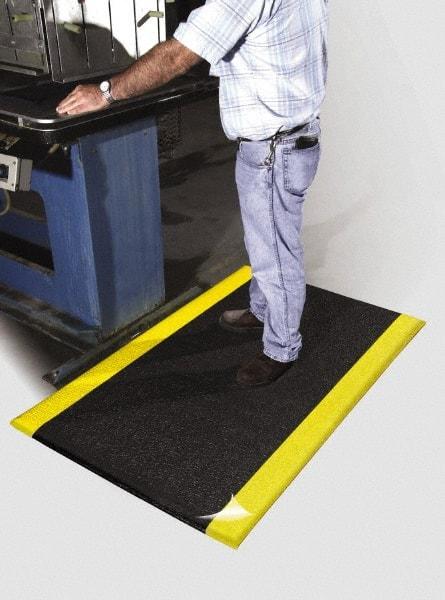 PRO-SAFE - 60' Long x 4' Wide, Dry Environment, Anti-Fatigue Matting - Black with Yellow Borders, Urethane with Vinyl Sponge Base, Beveled on 4 Sides - All Tool & Supply