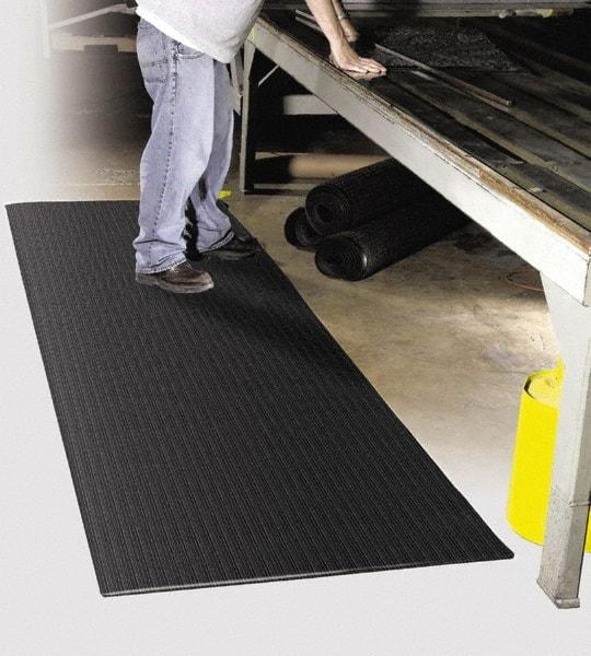 PRO-SAFE - 60' Long x 4' Wide, Dry Environment, Anti-Fatigue Matting - Black, Vinyl with Vinyl Sponge Base, Beveled on 4 Sides - All Tool & Supply