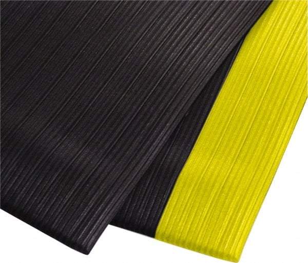 PRO-SAFE - 60' Long x 2' Wide, Dry Environment, Anti-Fatigue Matting - Black with Yellow Borders, Vinyl with Vinyl Sponge Base, Beveled on 4 Sides - All Tool & Supply