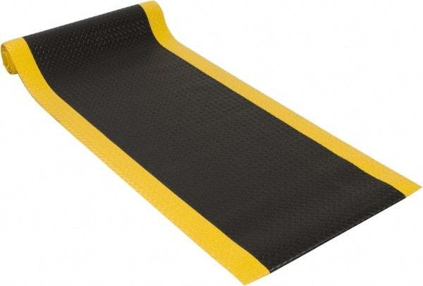 PRO-SAFE - 12' Long x 3' Wide, Dry Environment, Anti-Fatigue Matting - Black with Yellow Borders, Vinyl with Vinyl Sponge Base, Beveled on 4 Sides - All Tool & Supply