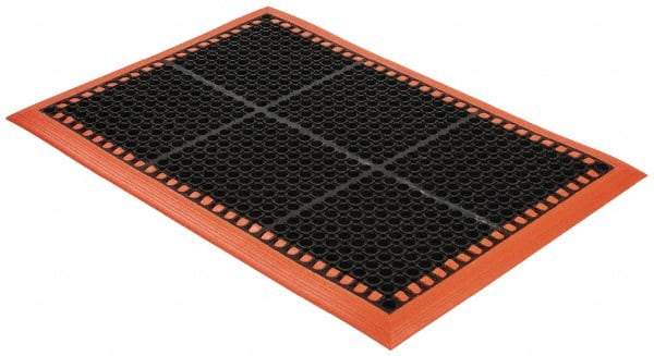 PRO-SAFE - Dry/Wet Environment, Anti-Fatigue Matting - Black with Orange Borders, Natural Rubber with Rubber Base, Beveled on 4 Sides - All Tool & Supply