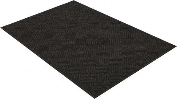 PRO-SAFE - 6 Ft. Long x 4 Ft. Wide, Poly Blended Carpet Surface, Raised Diamond Pattern Entrance Matting - 1/4 Inch Thick, Indoor, Heavy Traffic, Recycled Rubber, Black - All Tool & Supply