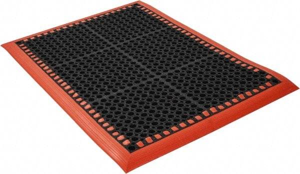 PRO-SAFE - Dry/Wet Environment, Anti-Fatigue Matting - Black with Orange Borders, Natural Rubber with Rubber Base, Beveled on 4 Sides - All Tool & Supply