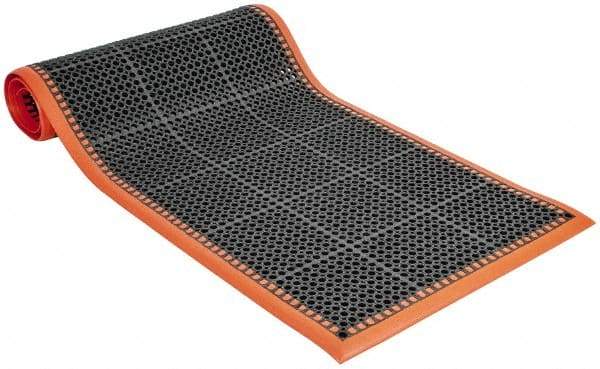 PRO-SAFE - 10' Long x 3' Wide, Dry/Wet Environment, Anti-Fatigue Matting - Black with Orange Borders, Natural Rubber with Rubber Base, Beveled on 4 Sides - All Tool & Supply