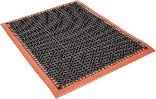 PRO-SAFE - 3' Wide, Dry/Wet Environment, Anti-Fatigue Matting - Black with Orange Borders, Natural Rubber with Rubber Base, Beveled on 4 Sides - All Tool & Supply