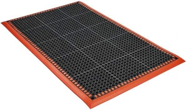 PRO-SAFE - 5' Long x 3' Wide, Dry/Wet Environment, Anti-Fatigue Matting - Black with Orange Borders, Natural Rubber with Rubber Base, Beveled on 4 Sides - All Tool & Supply