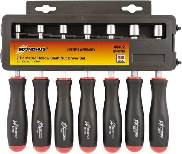 Bondhus - 7 Piece 6 to 12mm Nutdriver Set - Hollow Shaft, Ergonomic Handle - All Tool & Supply