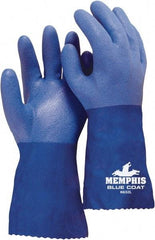 MCR Safety - Size M (8), 12" Long, 80 mil Thick, Supported, PVC Chemical Resistant Gloves - Rough Finish, Interlock Knit Lined, Blue - All Tool & Supply