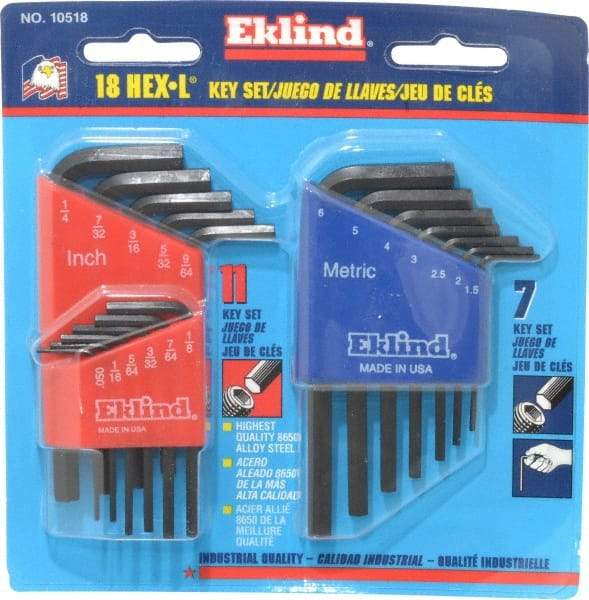 Eklind - 18 Piece L-Key Hex Key Set - Hex Range 0.05 to 1/4" - All Tool & Supply