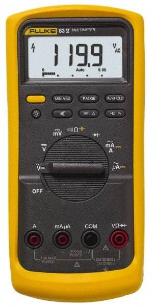 Fluke - 83-5, CAT IV, CAT III, 1,000 VAC/VDC, True RMS Auto Ranging Manual Ranging Multimeter - 50 mOhm, Measures Voltage, Capacitance, Current, Frequency, Resistance - All Tool & Supply