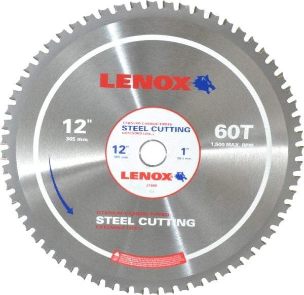 Lenox - 12" Diam, 1" Arbor Hole Diam, 60 Tooth Wet & Dry Cut Saw Blade - Titanium Carbide-Tipped, General Purpose Action, Standard Round Arbor - All Tool & Supply