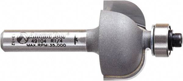 Amana Tool - 7/8" Cut Diam, 9/16" Length of Cut, 2 Flute Cove Edge Profile Router Bit - Carbide-Tipped, 1/4" Shank Diam, 2" OAL, Uncoated - All Tool & Supply