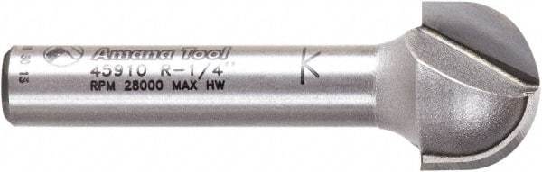 Amana Tool - 1/2" Cut Diam, 3/8" Length of Cut, 2 Flute Core Box Edge Profile Router Bit - Carbide-Tipped, 1/4" Shank Diam, 1-1/2" OAL, Uncoated - All Tool & Supply