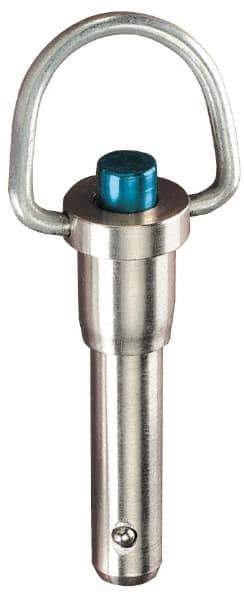 Jergens - 3/8" Diam, 1-1/2" Usable Length, Ring Handle, Push Button Quick Release Pin - 3-1/2" Overall Length, Grade 17-4 Stainless Steel, Passivated Finish - All Tool & Supply