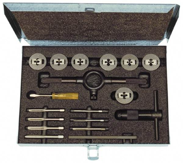 Cle-Line - 1/4-20 to 1/2-20 Tap, 1/4-20 to 1/2-20 Die, UNC, UNF, Tap and Die Set - Plug Taps, Nonadjustable, 23 Piece Set - Exact Industrial Supply