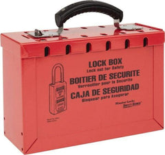 Master Lock - 3-3/4" Deep x 9-1/4" Wide x 6" High, Portable Group Lockout Box - Red, 12 Padlocks - All Tool & Supply