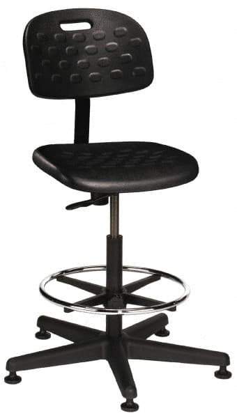 Made in USA - 22 to 32" High Swivel Stool - 18" Wide x 17-1/4" Deep, Polyurethane Seat, Black - All Tool & Supply