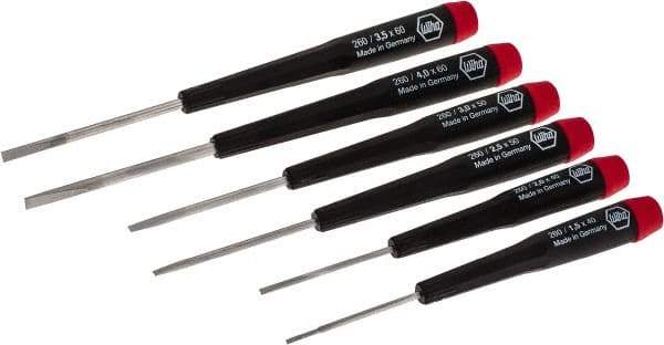 Wiha - 6 Piece Slotted Screwdriver Set - Round Shank, Ergonomic Handle - All Tool & Supply