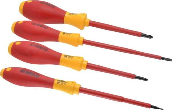 Wiha - 4 Piece Phillips & Slotted Screwdriver Set - Round Shank, Insulated Handle, Bit Sizes: Philips #1 & #2, Tip Thickness: 3/16 & 9/16 - All Tool & Supply