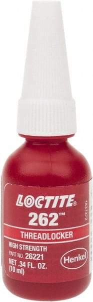 Loctite - 10 mL Bottle, Red, High Strength Liquid Threadlocker - Series 262, 24 hr Full Cure Time, Hand Tool, Heat Removal - All Tool & Supply