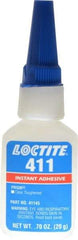 Loctite - 0.70 oz Bottle Clear Instant Adhesive - Series 411, 30 sec Fixture Time, 24 hr Full Cure Time, Bonds to Metal, Plastic & Rubber - All Tool & Supply