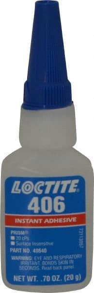 Loctite - 0.70 oz Bottle Clear Instant Adhesive - Series 406, 15 sec Fixture Time, 24 hr Full Cure Time, Bonds to Plastic & Rubber - All Tool & Supply