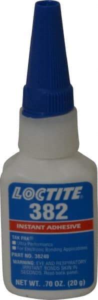 Loctite - 0.70 oz Bottle Clear Instant Adhesive - Series 382, 30 sec Fixture Time, 24 hr Full Cure Time, Bonds to Metal, Plastic & Rubber - All Tool & Supply