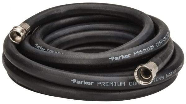 Parker - 25' Long Water Hose - 5/8" Diam, 3/4" GHT, Rubber, 125 psi, Black - All Tool & Supply