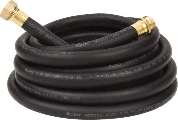 Parker - 25' Long Contractor Hose - 5/8" Diam, 3/4" GHT, Rubber, 100 psi, Black - All Tool & Supply