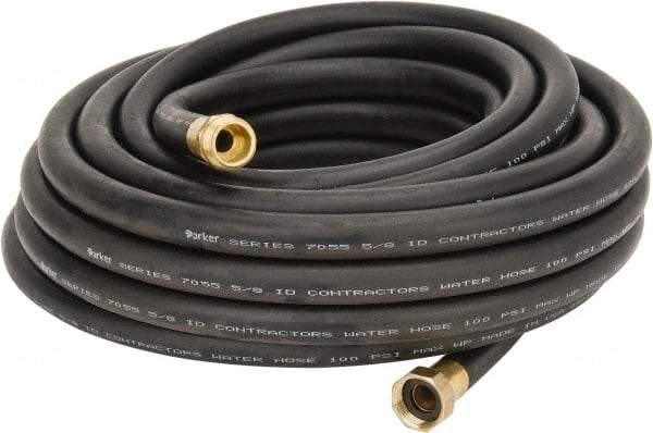 Parker - 50' Long Contractor Hose - 5/8" Diam, 3/4" GHT, Rubber, 100 psi, Black - All Tool & Supply