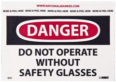 NMC - Accident Prevention Label, Header: DANGER - Legend: Danger - Do Not Operate without Safety Glasses, English, Red, Black & White, 5" Long x 3" High, Sign Muscle Finish - All Tool & Supply