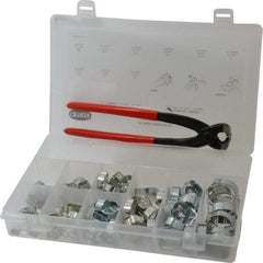 Oetiker - 124 Piece, 5/16 to 1" Diam, 2-Ear Service Clamp Kit - 123 Clamps & 1 Zinc Plated Side Jaw Pincers - All Tool & Supply