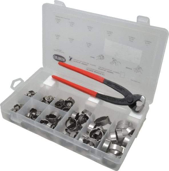 Oetiker - 124 Piece, 5/16 to 1" Diam, 2-Ear Service Clamp Kit - 123 Clamps & 1 Stainless Steel Standard Jaw Pincer - All Tool & Supply