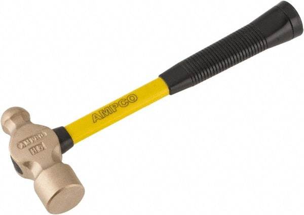 Ampco - 2-1/4 Lb Head Aluminum Bronze Ball Pein Hammer - 14" Fiberglass Handle with Grip, 1-3/4" Face Diam, 14" OAL - All Tool & Supply