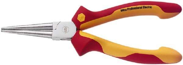 Wiha - 6-5/16" OAL, 1-11/16" Jaw Length x 11/16" Jaw Width, Long Nose Side Cutting Insulated Pliers - Serrated Jaw, Round Nose Head - All Tool & Supply