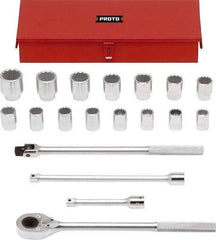 Proto - 19 Piece 3/4" Drive Chrome Finish Socket Set - 12 Points, 24mm to 46mm Range, Metric Measurement Standard - All Tool & Supply