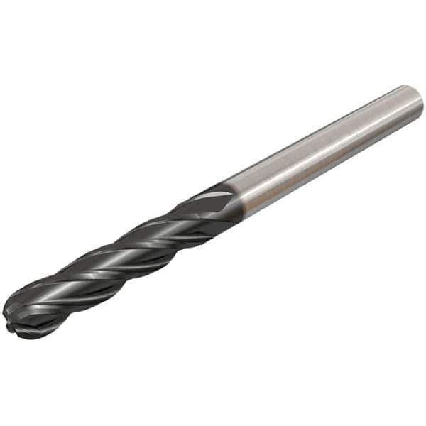 Iscar - 7/16" Diam, 1" LOC, 4 Flute Solid Carbide Ball End Mill - TiAlN Finish, Single End, 2-3/4" OAL, 7/16" Shank Diam, Spiral Flute - All Tool & Supply