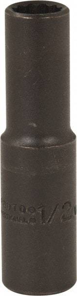 Proto - 1/2", 1/2" Drive, Deep Hand Socket - 12 Points, 3-1/4" OAL, Alloy Steel, Black Finish - All Tool & Supply