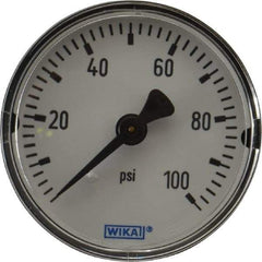 Wika - 2" Dial, 1/4 Thread, 0-100 Scale Range, Pressure Gauge - Center Back Connection Mount, Accurate to 3-2-3% of Scale - All Tool & Supply