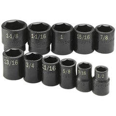 SK - 1/2" Drive Standard Impact Socket Set - 1/2 to 1-1/8", Inch Measurement Standard - All Tool & Supply