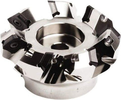 Seco - 116mm Cut Diam, 32mm Arbor Hole, 7.5mm Max Depth of Cut, 45° Indexable Chamfer & Angle Face Mill - 7 Inserts, SE.. 1505 Insert, Right Hand Cut, 7 Flutes, Through Coolant, Series QuattroMill - All Tool & Supply