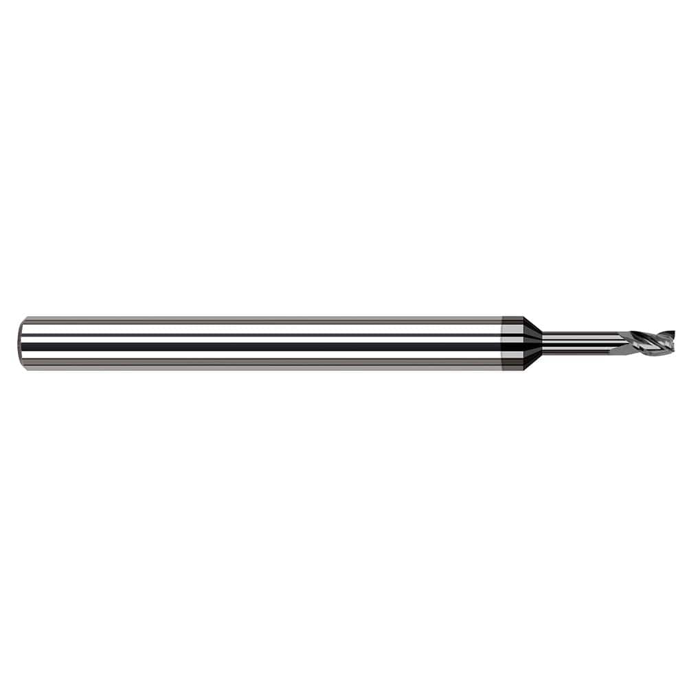 Square End Mill: 1/16'' Dia, 3/32'' LOC, 1/8'' Shank Dia, 2-1/2'' OAL, 3 Flutes, Solid Carbide Single End, Amorphous Diamond Finish, 30 ° Helix, Centercutting, RH Cut, RH Flute