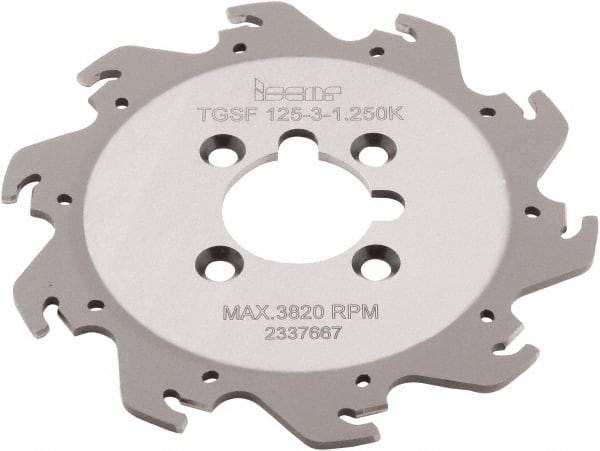 Iscar - Arbor Hole Connection, 0.118" Cutting Width, 1.36" Depth of Cut, 4.921" Cutter Diam, 1-1/4" Hole Diam, 10 Tooth Indexable Slotting Cutter - TGSF Toolholder, TAG N3\x85 Insert, Right Hand Cutting Direction - All Tool & Supply