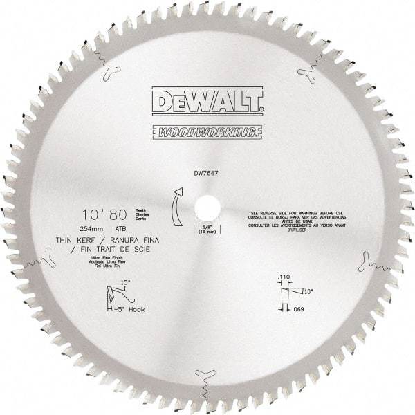 DeWALT - 10" Diam, 5/8" Arbor Hole Diam, 80 Tooth Wet & Dry Cut Saw Blade - Tungsten Carbide-Tipped, Standard Round Arbor - All Tool & Supply