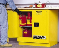 Justrite - 2 Door, 1 Shelf, Yellow Steel Under the Counter Safety Cabinet for Flammable and Combustible Liquids - 35" High x 35" Wide x 22" Deep, Manual Closing Door, 22 Gal Capacity - All Tool & Supply